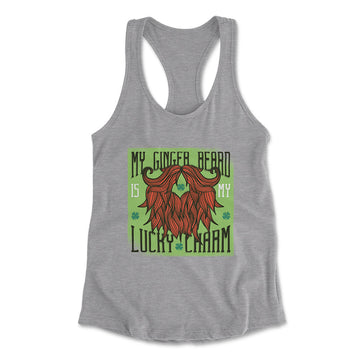 My Ginger Beard Is My Lucky Charm Womens Racerback Tank in Heather Grey color